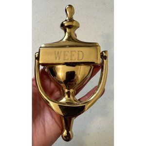 Brass tone door knocker engraved WEED gold clapper solid pot traditional knock